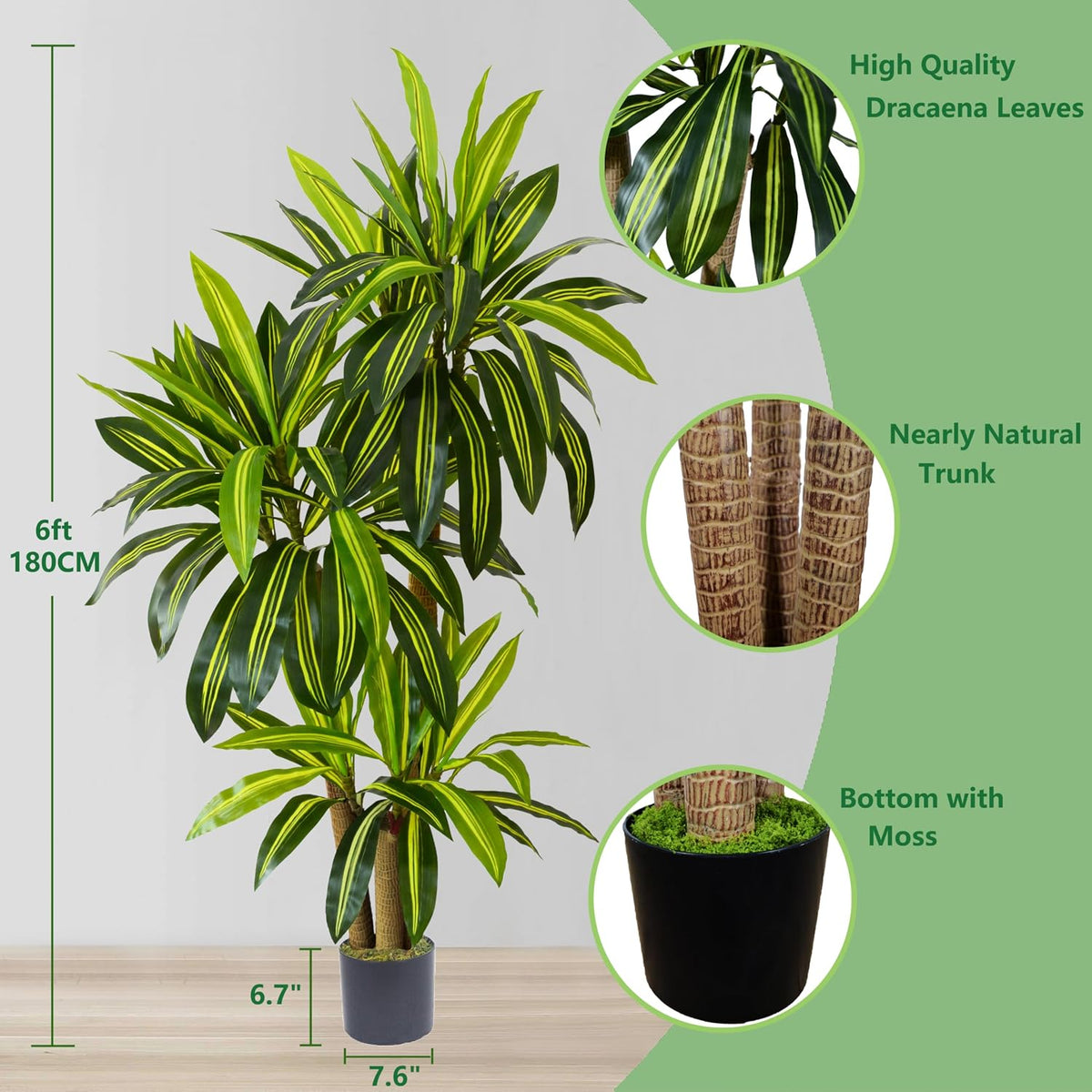 Fake Dracaena Tree 5ft Tall Artificial Plant with Woven Basket