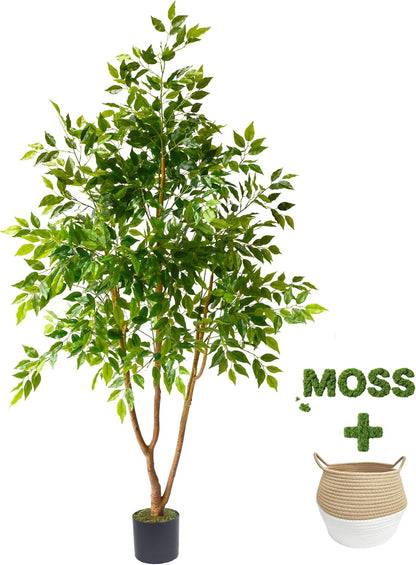 Fake Dracaena Tree 5ft Tall Artificial Plant with Woven Basket