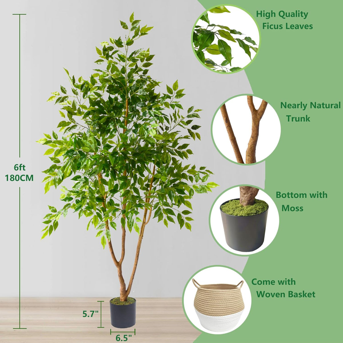 Fake Dracaena Tree 5ft Tall Artificial Plant with Woven Basket