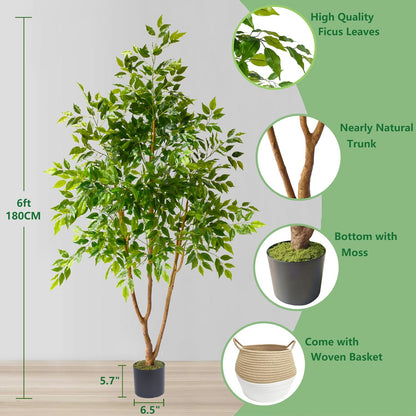 Fake Dracaena Tree 5ft Tall Artificial Plant with Woven Basket