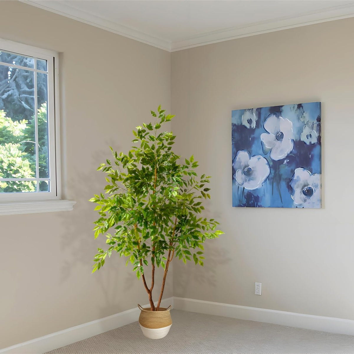 Fake Dracaena Tree 5ft Tall Artificial Plant with Woven Basket