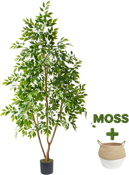 Fake Dracaena Tree 5ft Tall Artificial Plant with Woven Basket