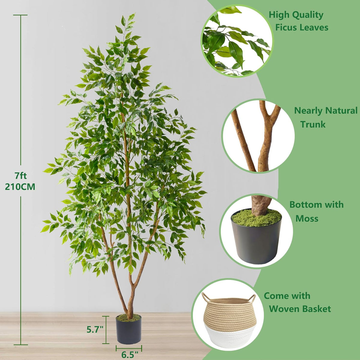 Fake Dracaena Tree 5ft Tall Artificial Plant with Woven Basket