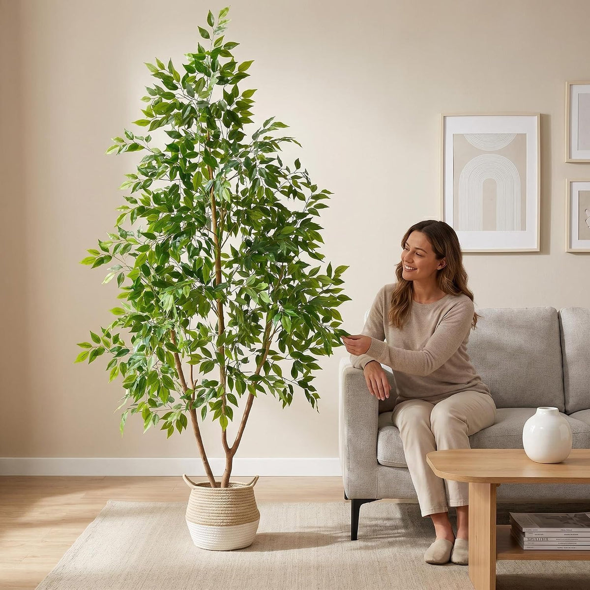 Fake Dracaena Tree 5ft Tall Artificial Plant with Woven Basket
