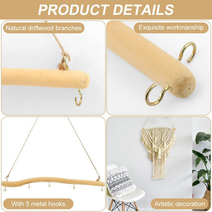 2Pcs 15 Inch Driftwood for Crafts Natural Driftwood Decorative Branches, Home Wall Hanging Decor Jewelry Organizers with 5 Hooks, Handcrafted from Natural Drift Wood for Keys Hats Entryway