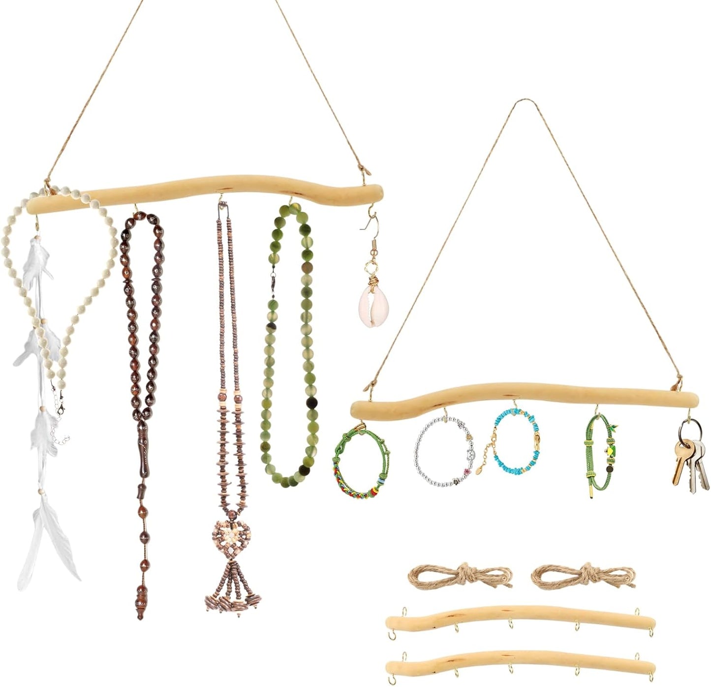 2Pcs 15 Inch Driftwood for Crafts Natural Driftwood Decorative Branches, Home Wall Hanging Decor Jewelry Organizers with 5 Hooks, Handcrafted from Natural Drift Wood for Keys Hats Entryway