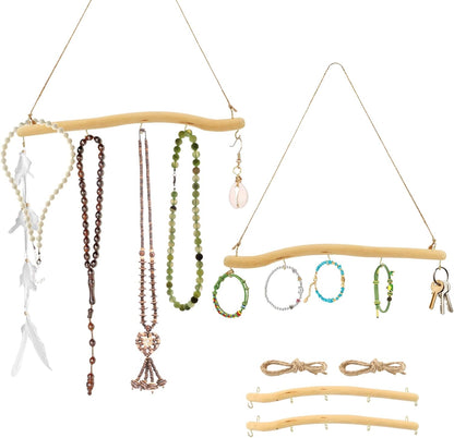 2Pcs 15 Inch Driftwood for Crafts Natural Driftwood Decorative Branches, Home Wall Hanging Decor Jewelry Organizers with 5 Hooks, Handcrafted from Natural Drift Wood for Keys Hats Entryway