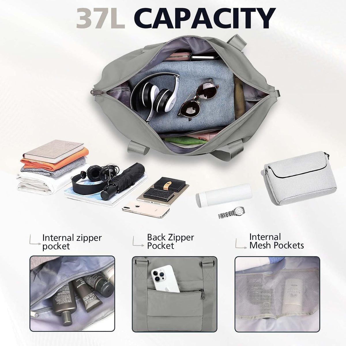Travel Duffle Bag, Waterproof Weekender Bag Carry On Tote Bags for Women, Travel Essentials Sport Gym Bag for Men, Hospital Bag for Labor and Delivery, Overnight Bag Luggage Bag with Trolley Sleeve