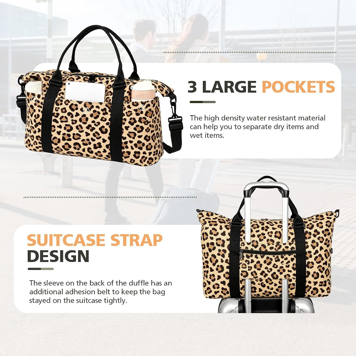 Travel Duffle Bag, Waterproof Weekender Bag Carry On Tote Bags for Women, Travel Essentials Sport Gym Bag for Men, Hospital Bag for Labor and Delivery, Overnight Bag Luggage Bag with Trolley Sleeve