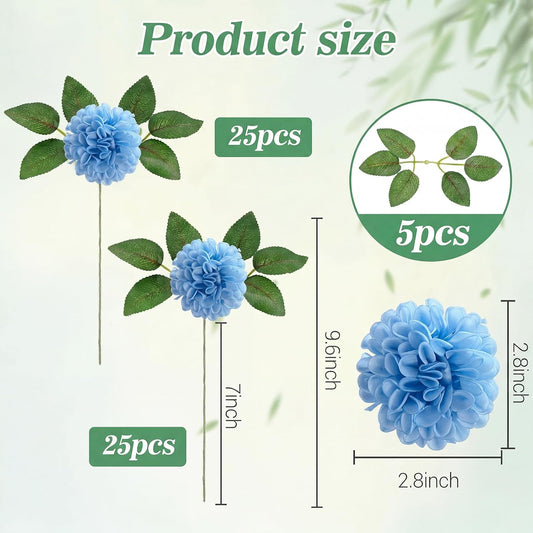 50 Pcs Blue Artificial Dahlia Flowers, 3.15 Inches