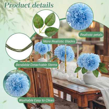 50 Pcs Blue Artificial Dahlia Flowers, 3.15 Inches