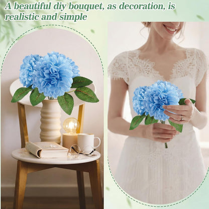 50 Pcs Blue Artificial Dahlia Flowers, 3.15 Inches