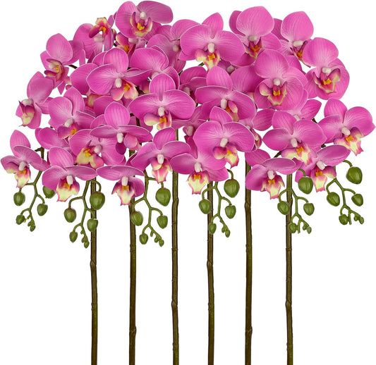 6Pcs Purple Orchids Artificial Flowers, 25" Silk Orchid That Look Real