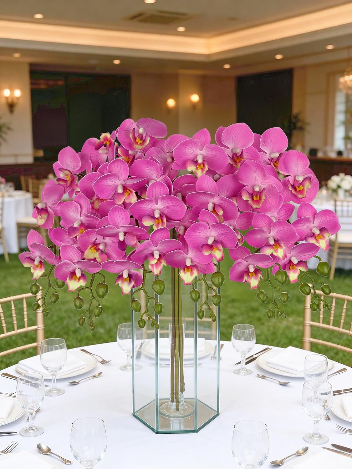 6Pcs Purple Orchids Artificial Flowers, 25" Silk Orchid That Look Real