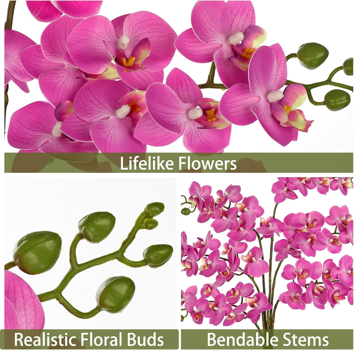 6Pcs Purple Orchids Artificial Flowers, 25" Silk Orchid That Look Real