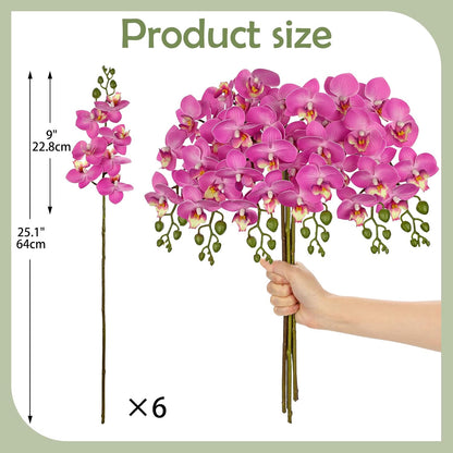 6Pcs Purple Orchids Artificial Flowers, 25" Silk Orchid That Look Real
