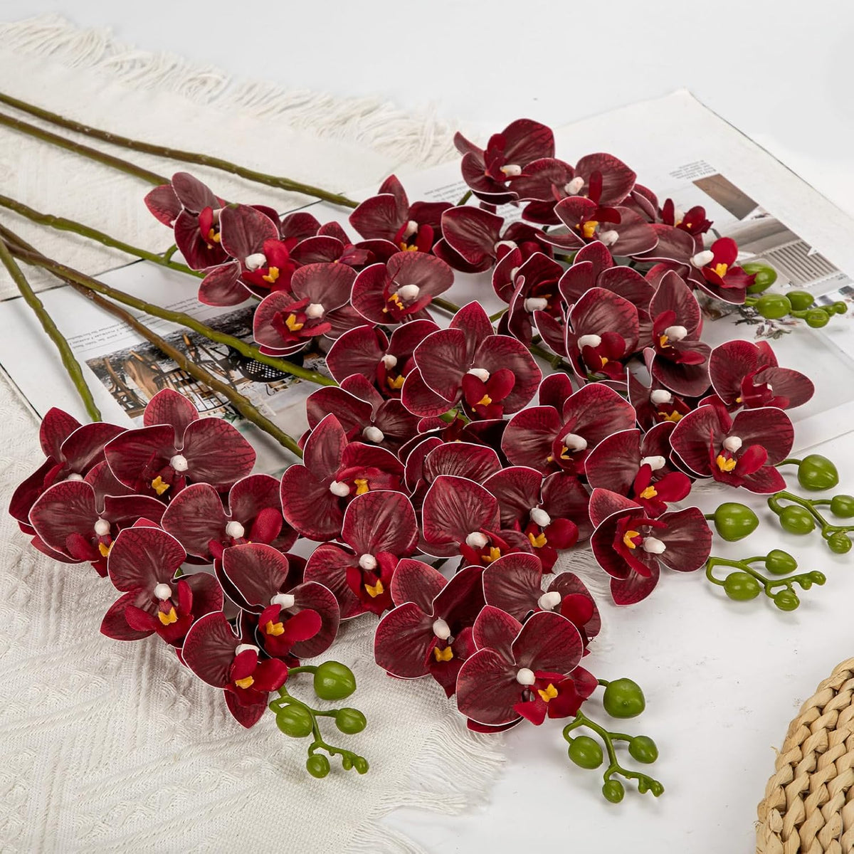 6Pcs Purple Orchids Artificial Flowers, 25" Silk Orchid That Look Real