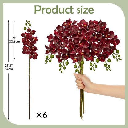 6Pcs Purple Orchids Artificial Flowers, 25" Silk Orchid That Look Real