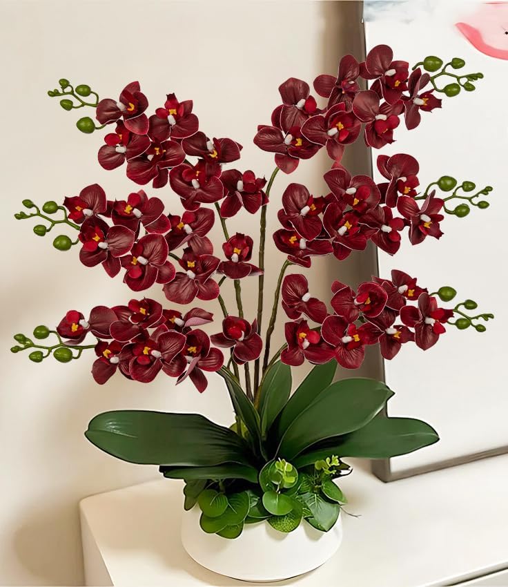 6Pcs Purple Orchids Artificial Flowers, 25" Silk Orchid That Look Real