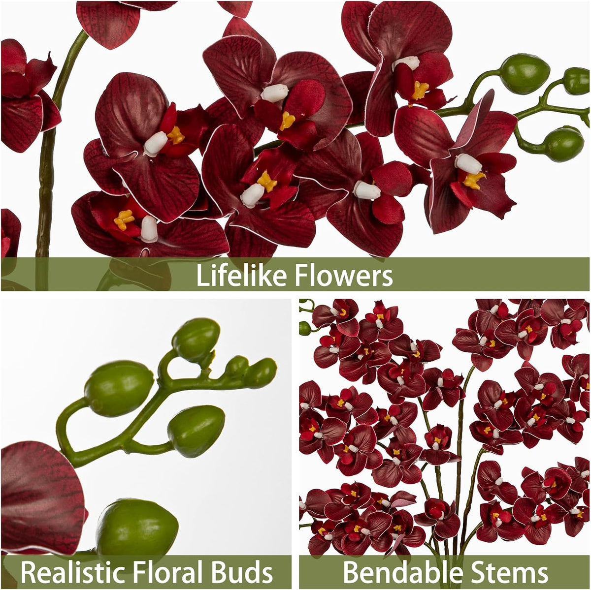 6Pcs Purple Orchids Artificial Flowers, 25" Silk Orchid That Look Real