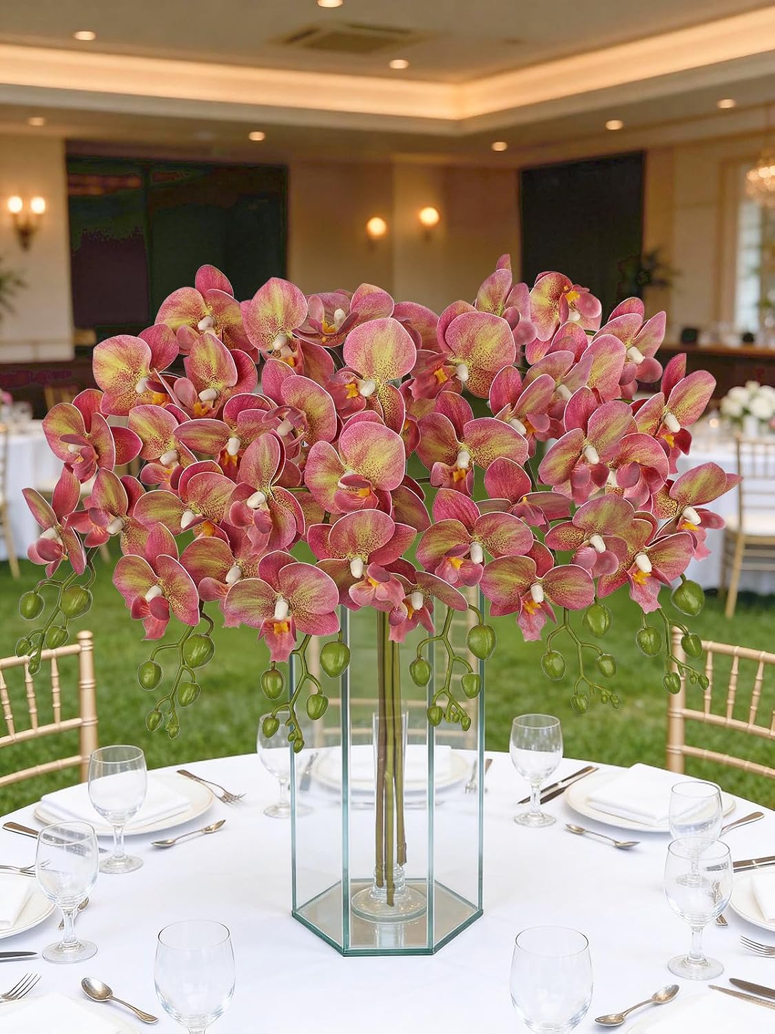 6Pcs Purple Orchids Artificial Flowers, 25" Silk Orchid That Look Real