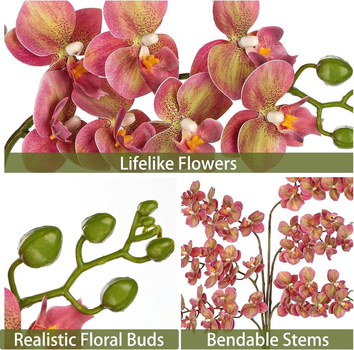 6Pcs Purple Orchids Artificial Flowers, 25" Silk Orchid That Look Real