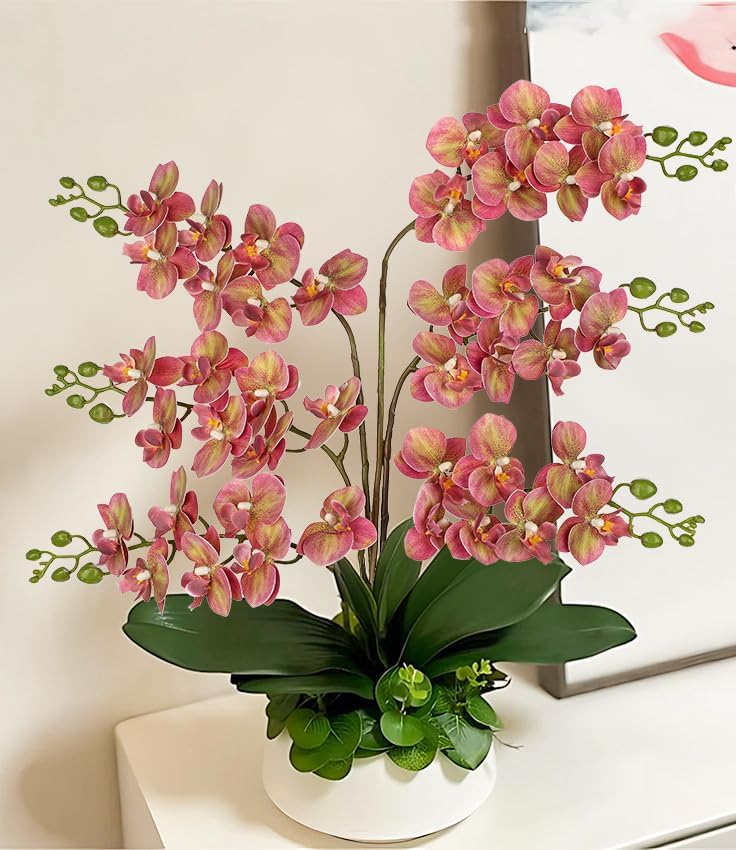 6Pcs Purple Orchids Artificial Flowers, 25" Silk Orchid That Look Real
