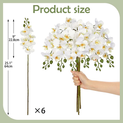 6Pcs Purple Orchids Artificial Flowers, 25" Silk Orchid That Look Real
