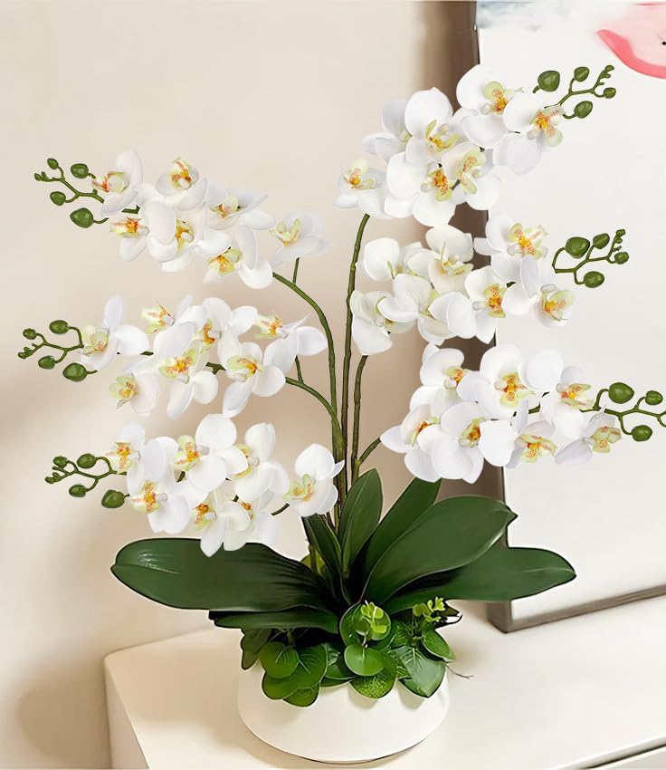 6Pcs Purple Orchids Artificial Flowers, 25" Silk Orchid That Look Real
