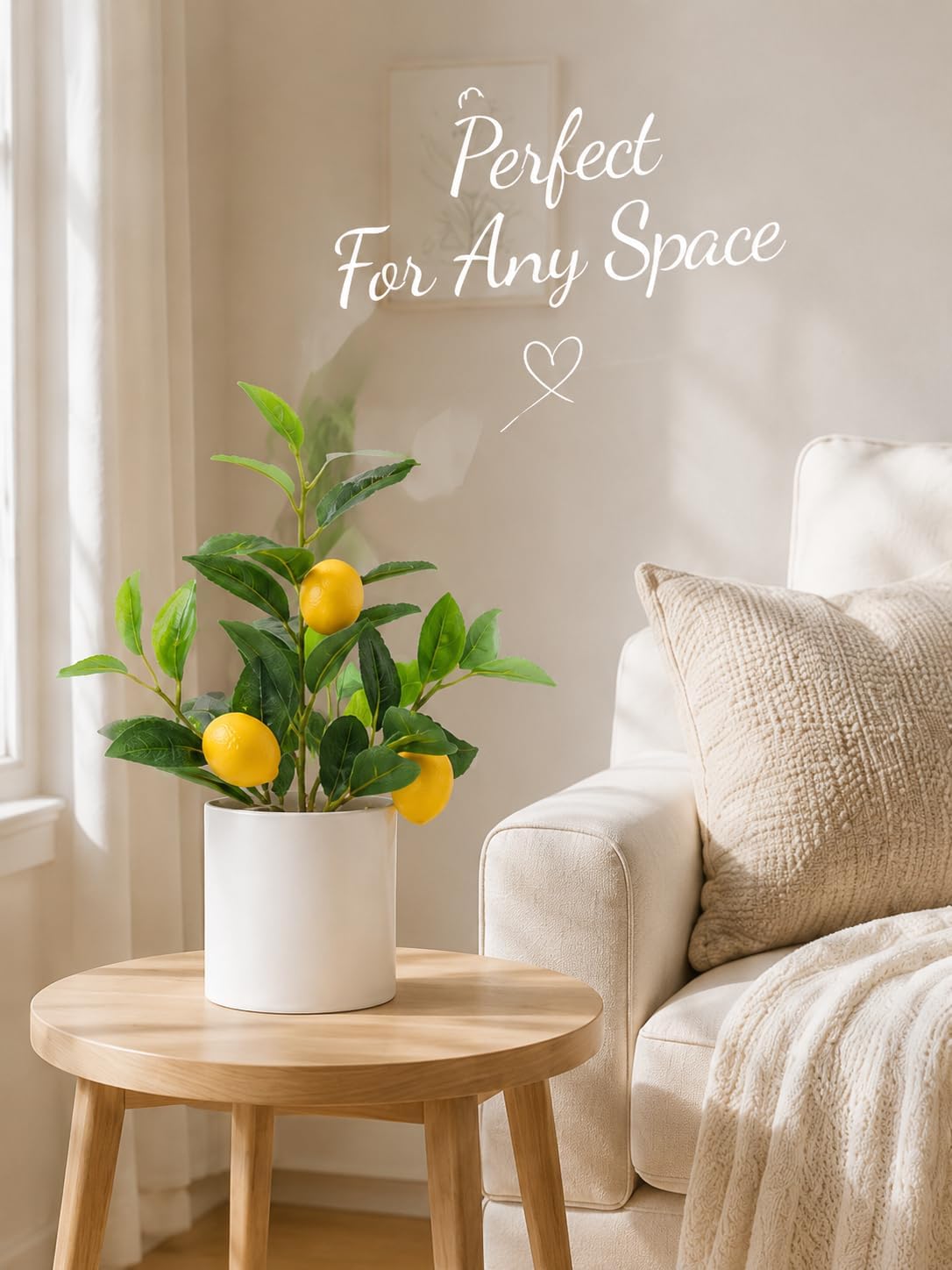 Faux Lemon Tree for Kitchen Decor, 14.6 Inch Fake Lemon Citrus Tree with White Pot, Artificial Plant Indoor for Home Office Desk