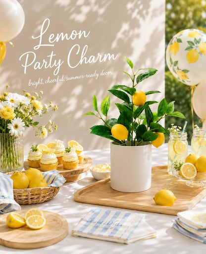 Faux Lemon Tree for Kitchen Decor, 14.6 Inch Fake Lemon Citrus Tree with White Pot, Artificial Plant Indoor for Home Office Desk