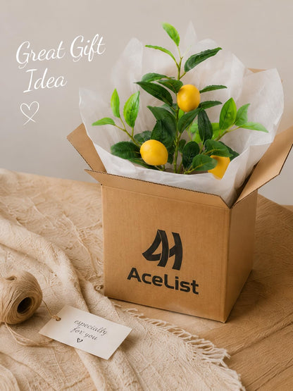 Faux Lemon Tree for Kitchen Decor, 14.6 Inch Fake Lemon Citrus Tree with White Pot, Artificial Plant Indoor for Home Office Desk