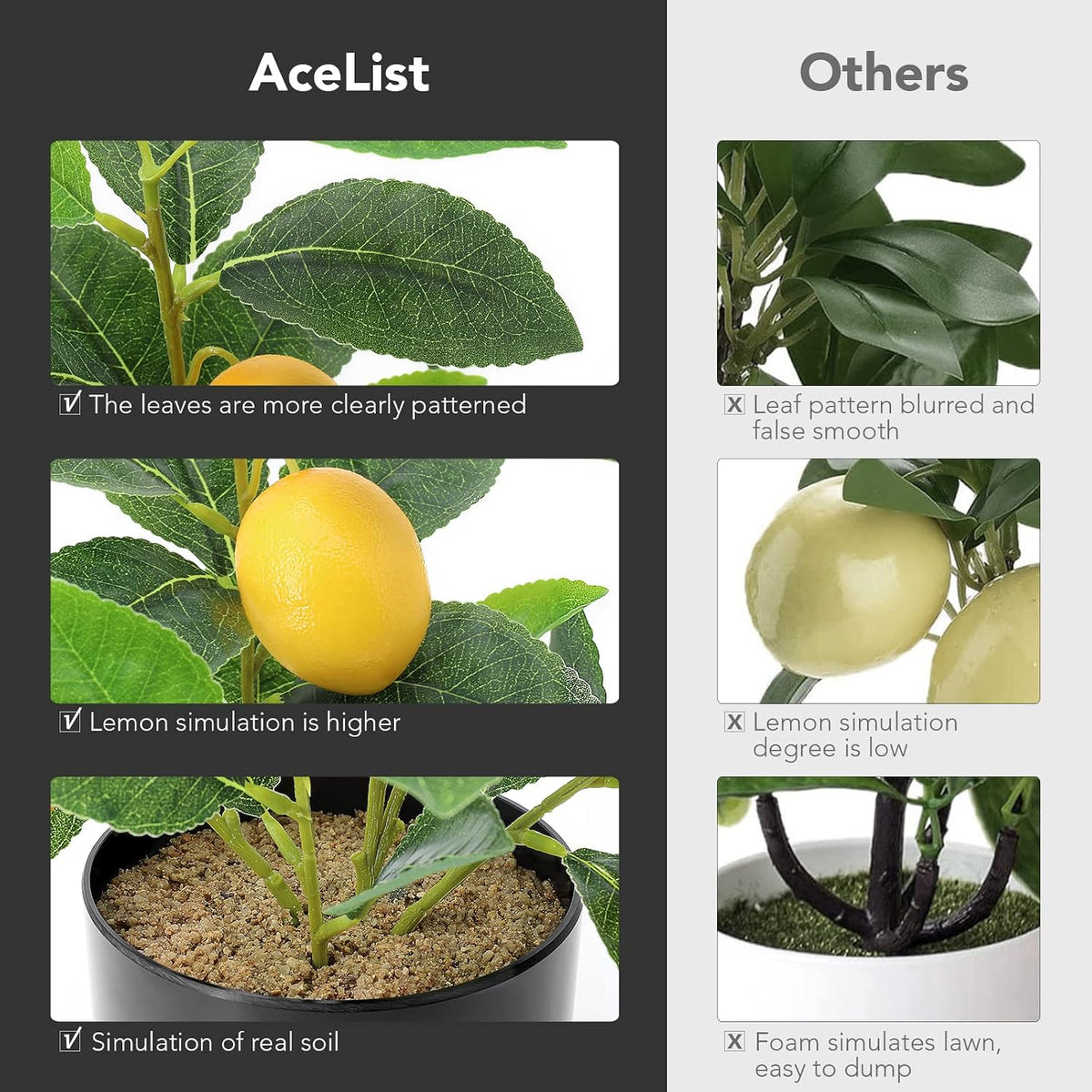 Faux Lemon Tree for Kitchen Decor, 14.6 Inch Fake Lemon Citrus Tree with White Pot, Artificial Plant Indoor for Home Office Desk