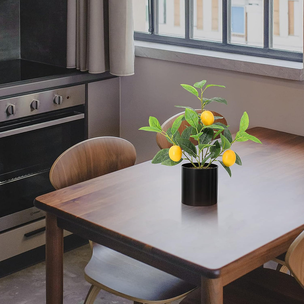 Faux Lemon Tree for Kitchen Decor, 14.6 Inch Fake Lemon Citrus Tree with White Pot, Artificial Plant Indoor for Home Office Desk