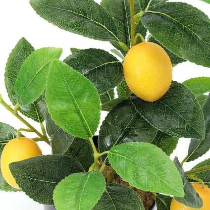 Faux Lemon Tree for Kitchen Decor, 14.6 Inch Fake Lemon Citrus Tree with White Pot, Artificial Plant Indoor for Home Office Desk