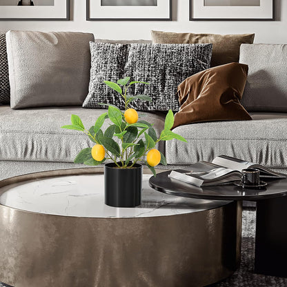 Faux Lemon Tree for Kitchen Decor, 14.6 Inch Fake Lemon Citrus Tree with White Pot, Artificial Plant Indoor for Home Office Desk
