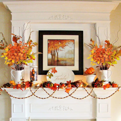 4Pcs Artificial Maple Leaves Branches 21.6in Fake Fall Leaves Stems Plants Outdoor Greenery for Home Kitchen Farmhouse Thanksgiving Table Centerpiece Fireplace Halloween Décor Orange