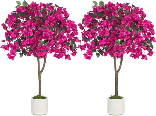 Bougainvillea Artificial Tree for Porch: 2-Pack 3.9ft Hot Pink Fake Flower Tree for Home Front Door Decoration - Faux Silk Floral Plant with Pot for Outdoor Garden Patio Indoor Decor