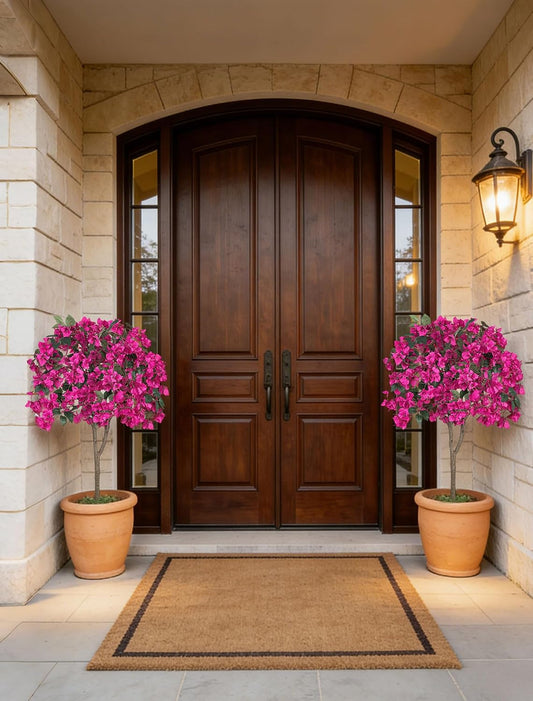 Bougainvillea Artificial Tree for Porch: 2-Pack 3.9ft Hot Pink Fake Flower Tree for Home Front Door Decoration - Faux Silk Floral Plant with Pot for Outdoor Garden Patio Indoor Decor