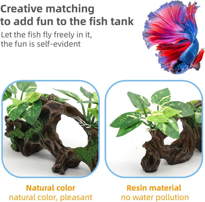 Aquarium Decor Ornaments Artifical Driftwood Cave Fish Tank Decorations Silk Aquarium Plants for Betta Fish Tank Accessories