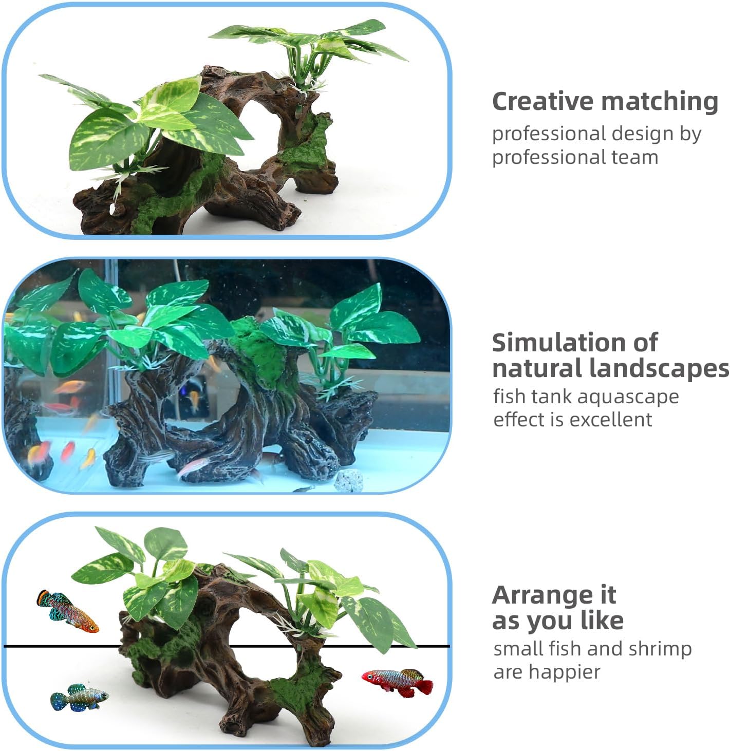 Aquarium Decor Ornaments Artifical Driftwood Cave Fish Tank Decorations Silk Aquarium Plants for Betta Fish Tank Accessories