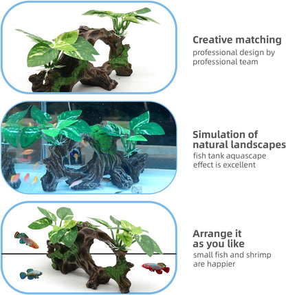 Aquarium Decor Ornaments Artifical Driftwood Cave Fish Tank Decorations Silk Aquarium Plants for Betta Fish Tank Accessories