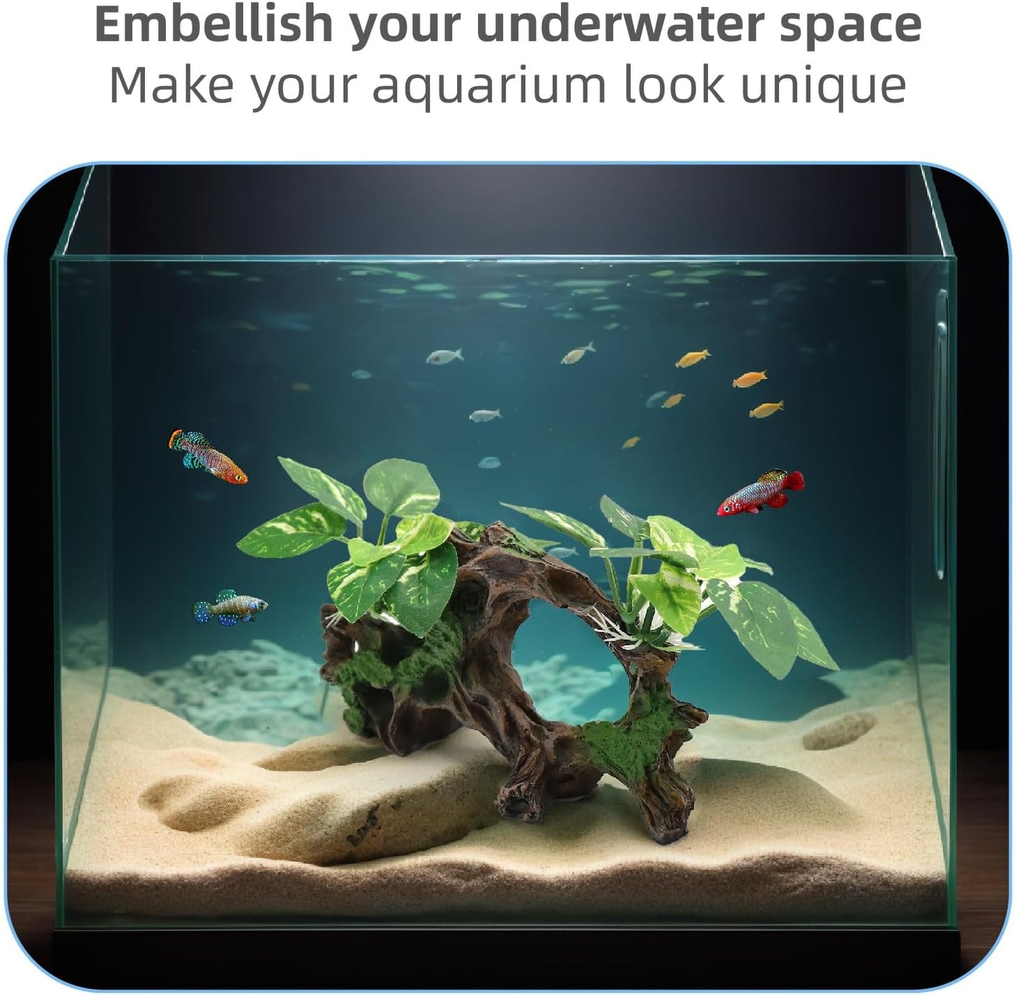 Aquarium Decor Ornaments Artifical Driftwood Cave Fish Tank Decorations Silk Aquarium Plants for Betta Fish Tank Accessories