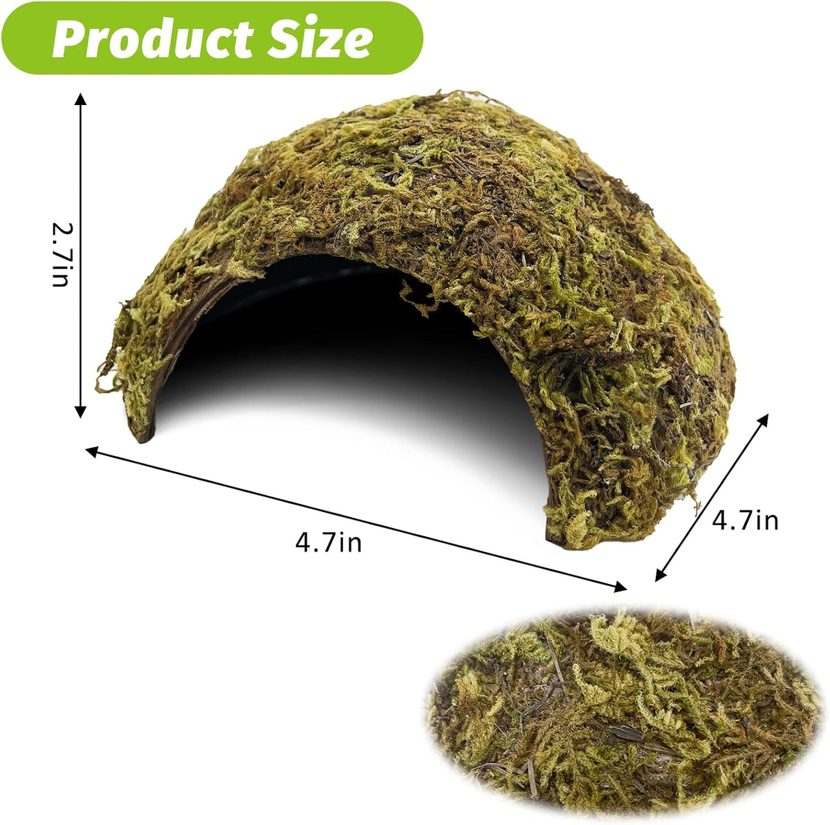 Hamster Hideout Natural Mossy Cave Hamster Houses and Hideouts Moss Covered Coconut Enclosed Hiding Hut for Mice Habitat Hamster Cage Accessories for Dwarf Gerbil Syrian Fancy Mouse