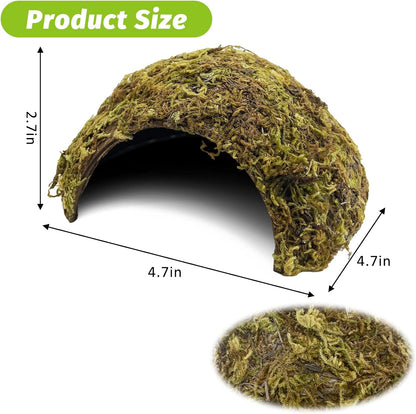 Hamster Hideout Natural Mossy Cave Hamster Houses and Hideouts Moss Covered Coconut Enclosed Hiding Hut for Mice Habitat Hamster Cage Accessories for Dwarf Gerbil Syrian Fancy Mouse