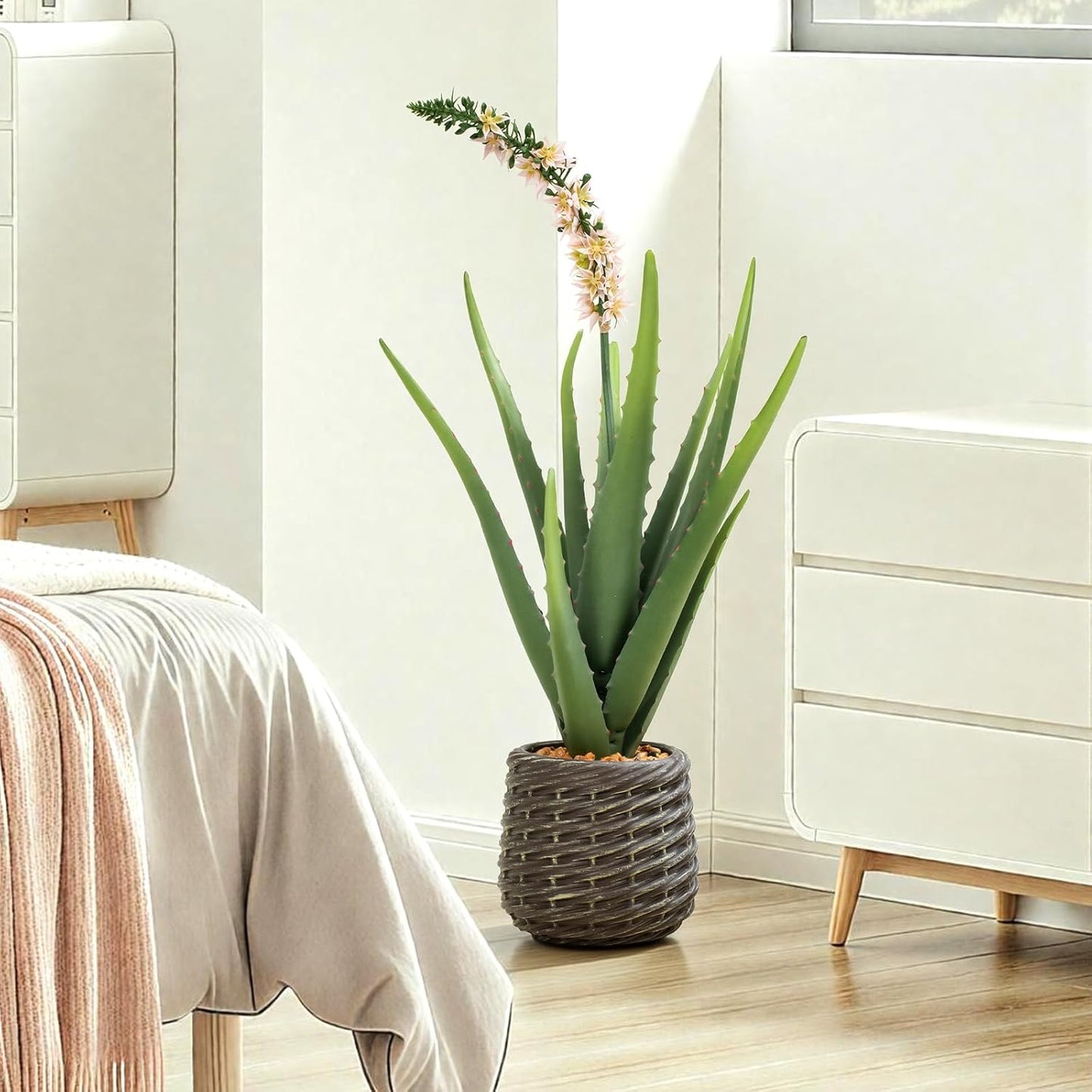 32” Artificial Cactus Plants, Tall Artificial Plants Outdoor, Tall Fake Cacti Plant UV-Resistant in White Pot, Faux Floor Plants for Indoor Home Office Hotel Bedroom Patio Balcony Garden