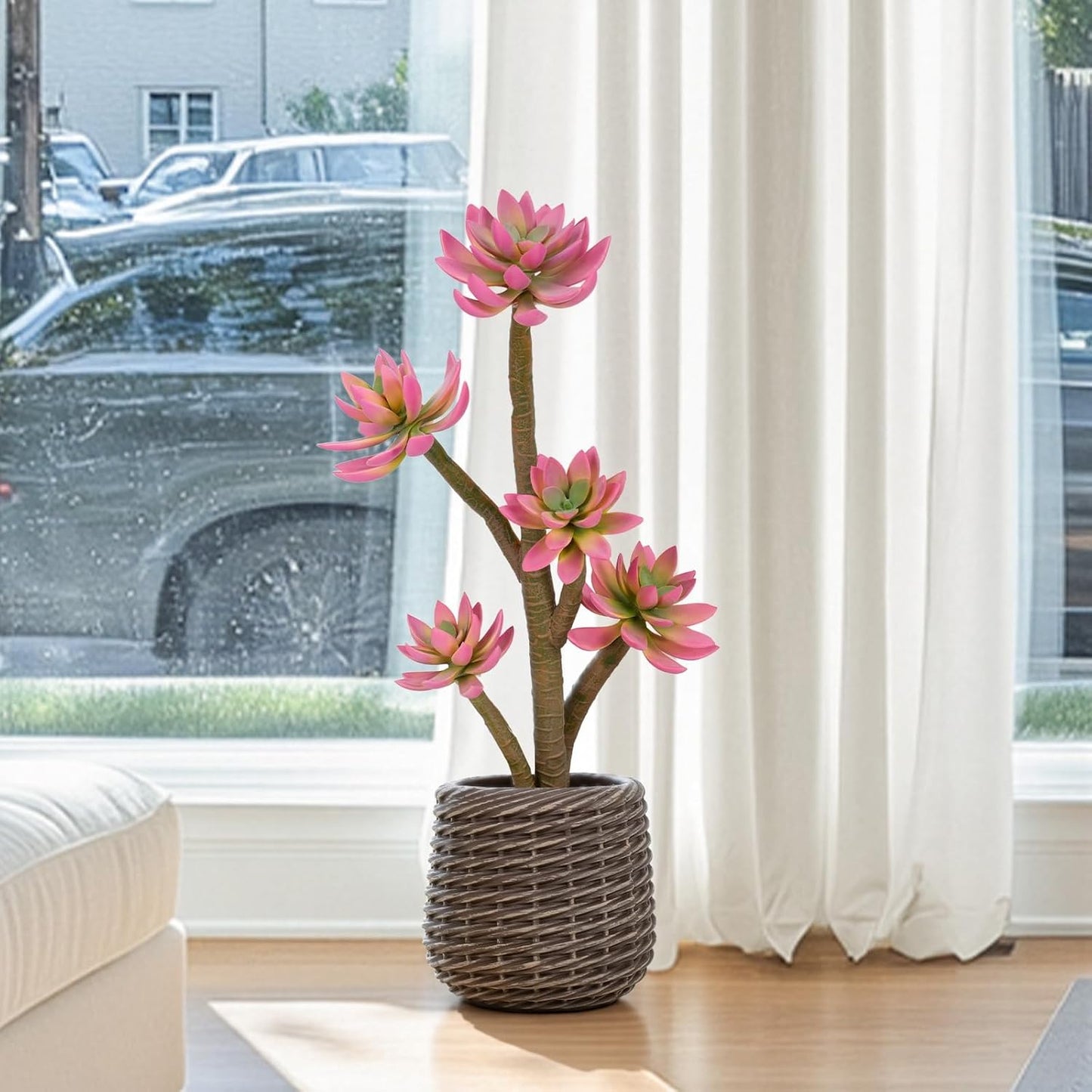 32” Artificial Cactus Plants, Tall Artificial Plants Outdoor, Tall Fake Cacti Plant UV-Resistant in White Pot, Faux Floor Plants for Indoor Home Office Hotel Bedroom Patio Balcony Garden