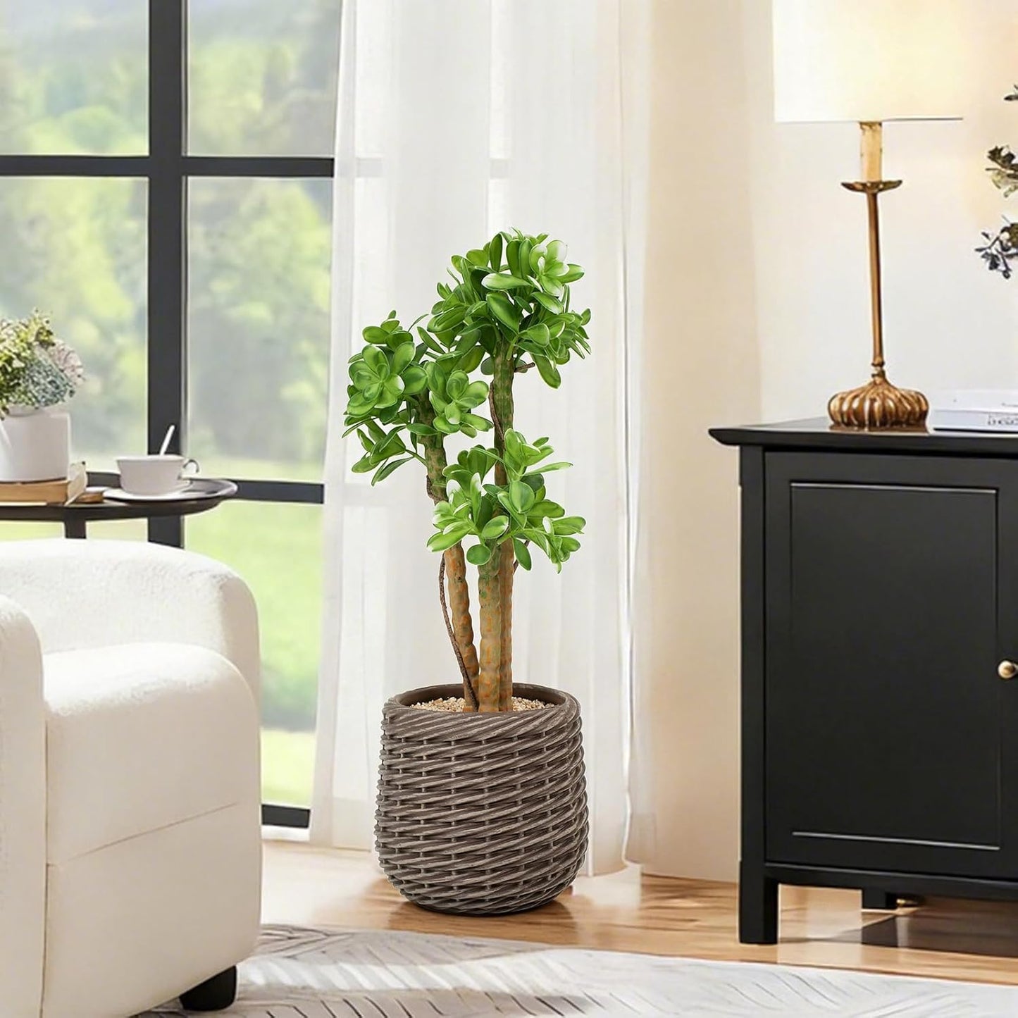 32” Artificial Cactus Plants, Tall Artificial Plants Outdoor, Tall Fake Cacti Plant UV-Resistant in White Pot, Faux Floor Plants for Indoor Home Office Hotel Bedroom Patio Balcony Garden