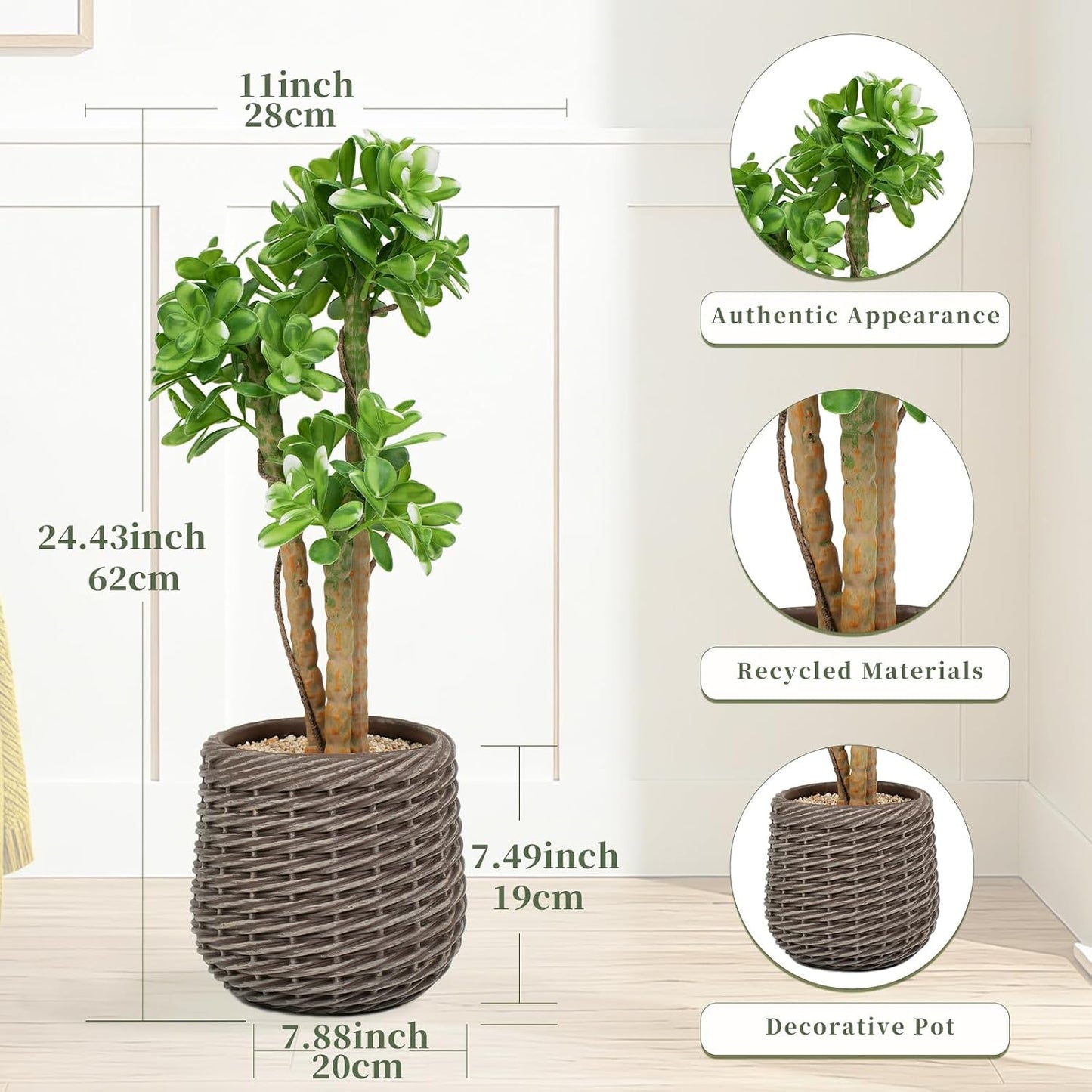 32” Artificial Cactus Plants, Tall Artificial Plants Outdoor, Tall Fake Cacti Plant UV-Resistant in White Pot, Faux Floor Plants for Indoor Home Office Hotel Bedroom Patio Balcony Garden