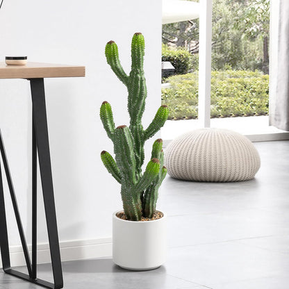 32” Artificial Cactus Plants, Tall Artificial Plants Outdoor, Tall Fake Cacti Plant UV-Resistant in White Pot, Faux Floor Plants for Indoor Home Office Hotel Bedroom Patio Balcony Garden